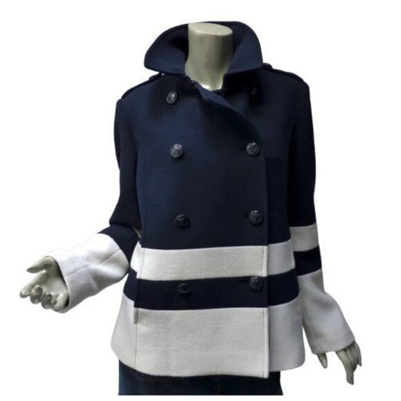 JC Penney JCP Wool Blend Peacoat Large Blue and White-Cream Colorblock Lined - Picture 1 of 10
